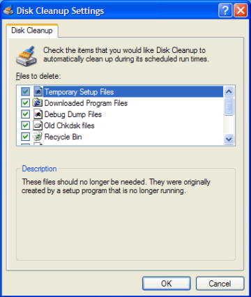 Disk Cleanup Menu